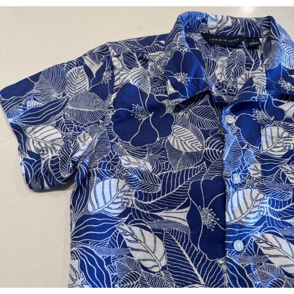 Janie And Jack Size 5 Tropical Linen Blend Button Front Short Sleeve Shirt - Picture 3 of 6